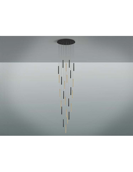 GRAN LÁMPARA VARAS ORO Y NEGRO 25 LUCES DIMABLE