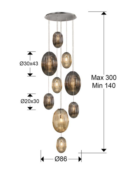 OVILA LÁMPARA 9 LUCES SMOKE COÑAC DIMABLE