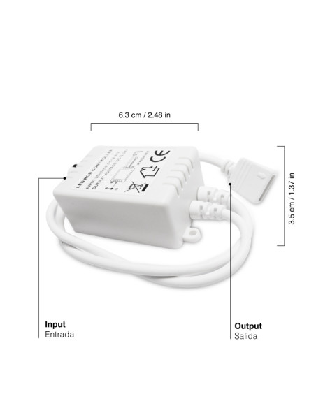 Controlador IR y Control Remoto RGB 24 botones, 12-24V 72-144W 6A Controlador IR y Control Remoto RGB 24 botones, 12-24V 72-144W 6A