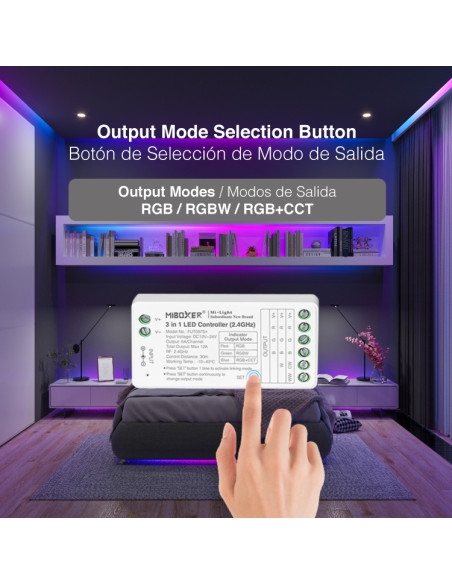 Controlador LED 3 en 1 RGB/RGBW/RGB+CCT Mi-Light 12-24V 12A 2.4GHz