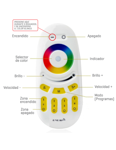 Control Remoto Mi Light RGBW, 2.4GHz, compatible con: con-52