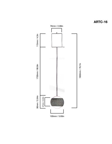 Lámpara Colgante Gris Diámetro Ø100mm, Blanco Cálido 3000K