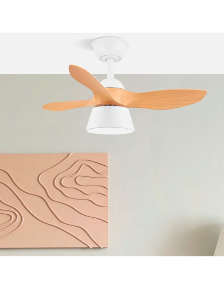 Ventilador de techo motor DC 36W Cúbico Blanco y Haya