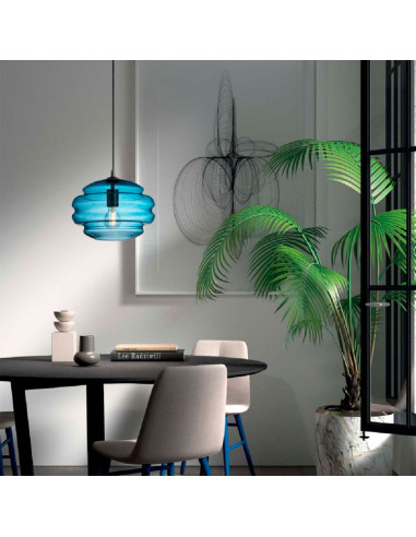 Colgante Mel cristal azul y negro 30cm para 1 E27 (no incluida)