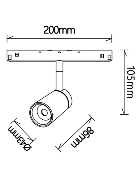 Foco para carril magnético MAGNETO Negro
