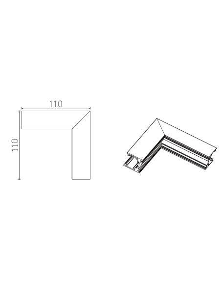 Conexión Superficie en L 90º para carril magnético MAGNETO Negro
