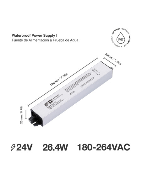 Fuente Switching 24V 1,1A 26,4W 180-264VAC Exterior IP67