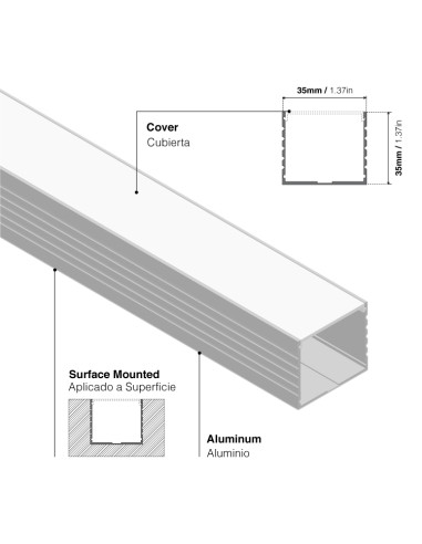 Perfil de Aluminio Double 35x35mm Anodizado, Cover Opal Blanco x2m