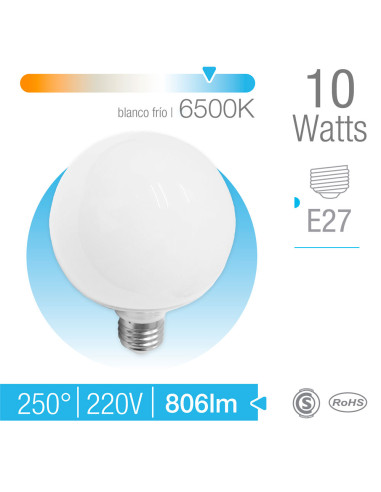 Bombilla LED E27 Globo 10W Blanco 806lm