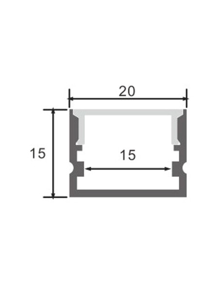 Perfil de Aluminio 2000x15Hx20mm Anodizado, Cover Opal Blanco x2m
