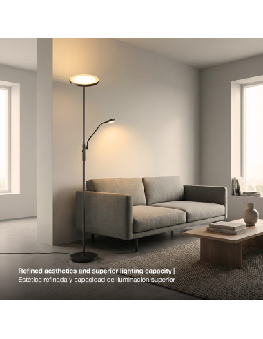 Lámpara de Pie LED con Luz de Lectura Ø250x20mm 25W Blanco Cálido 3000K 1800mm
