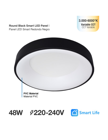 Panel LED Smart Redondo 48x48x9cm 48W 210mA CCT, de Aplicar