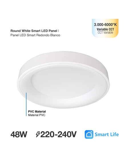 Panel LED Smart Redondo 48x48x9cm 48W 210mA CCT, de Aplicar