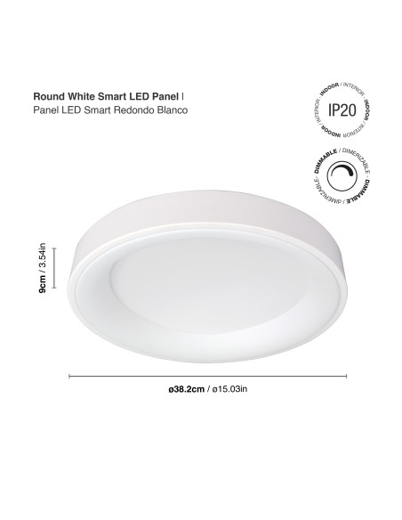 Panel LED Smart Redondo Blanco 38x38x9cm 32W 140mA CCT, de Aplicar
