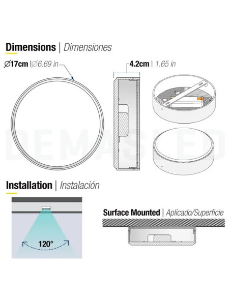 Pack por 2 und Plafón Foco LED redondo FRAMELESS de 17cm, 22W 1870lm Frío, de aplicar