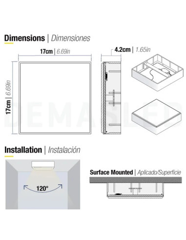 Pack por 2 und Foco LED Plafón cuadrado FRAMELESS de 17x17cm 22W 1870lm Neutro, Aplicar
