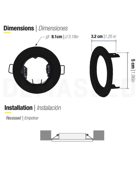 Pack 3 und Aro Foco empotrado Fijo blanco 8cm Lampara GU10 y MR16