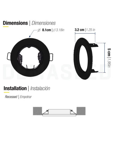 Pack 5 und Aro Foco empotrado Fijo blanco 8cm Lampara GU10 y MR16