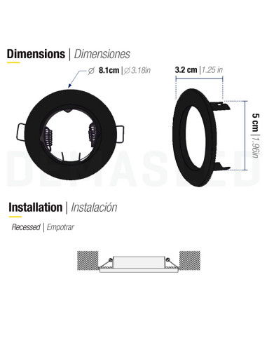 Pack 5 und Foco empotrado Fijo Negro 8cm Lampara GU10 y MR16