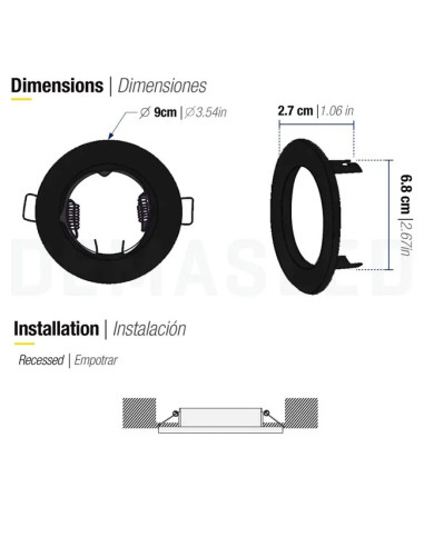Pack 3 und Aro Foco empotrado Movil blanco 9cm Lampara GU10 y MR16