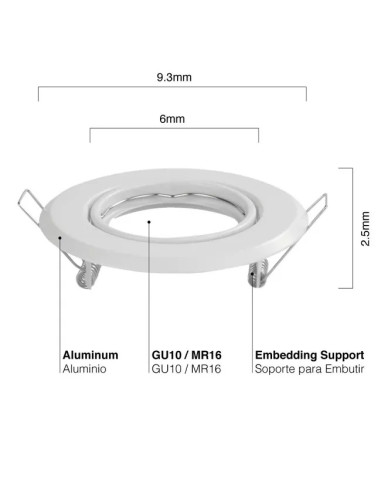 Pack 3 und Aro Foco empotrado Movil blanco 9cm Lampara GU10 y MR16