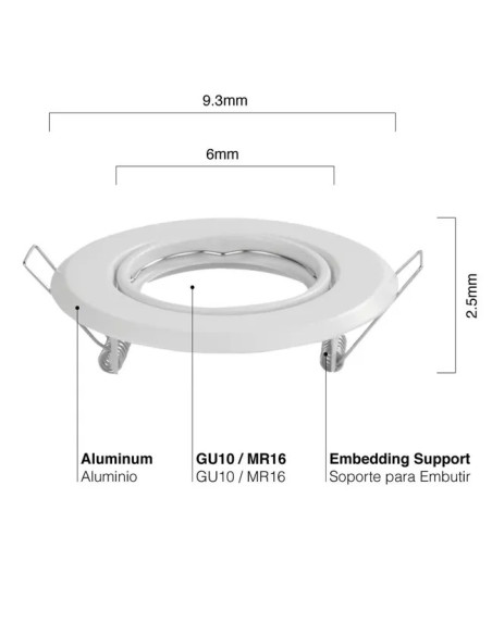 Pack 3 und Aro Foco empotrado Movil blanco 9cm Lampara GU10 y MR16