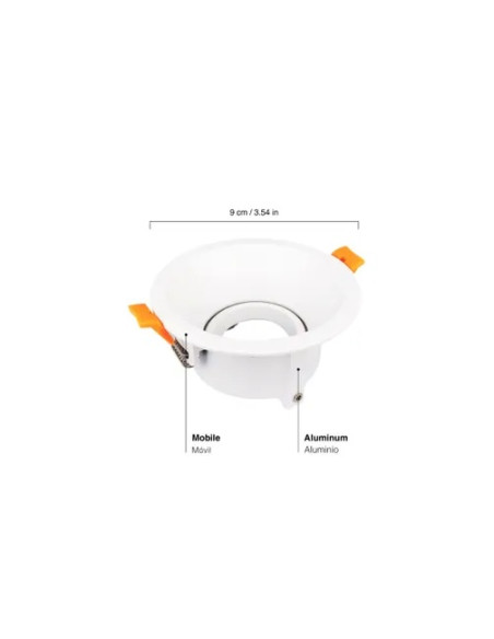 Pack de 5 und de Aro downlight Móvil 9cm Corte 7.5cm para Bombillas GU10 - Blanco