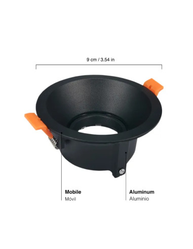Pack de 3 und de Aro downlight Móvil 9cm Corte 7.5cm para Bombillas GU10 - Negro