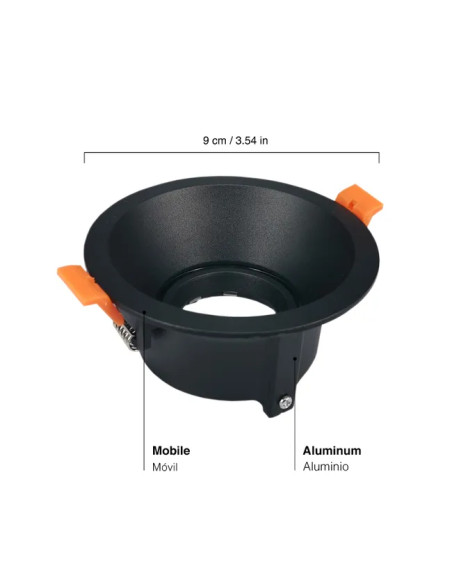 Pack de 3 und de Aro downlight Móvil 9cm Corte 7.5cm para Bombillas GU10 - Negro