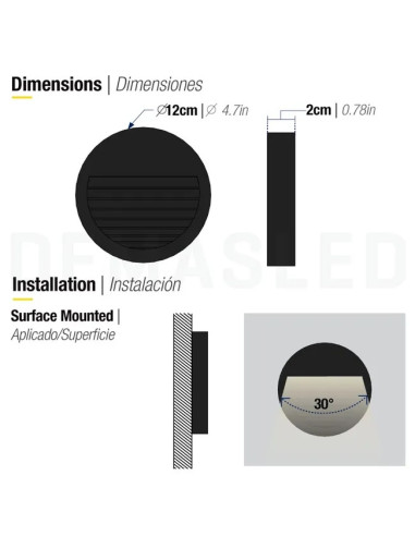 Pack de 2 und Aplique de Pared Exterior WALL ROUND LED 6W Blanco Neutro 12cm 220-240V