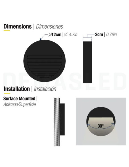 Pack de 2 und Aplique de Pared Exterior WALL ROUND LED 6W Blanco Neutro 12cm 220-240V