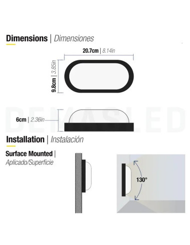 Pack de 2 und Aplique Exterior WALL OVAL LED Incluido 10W 800lm Blanco Neutro 85-265V