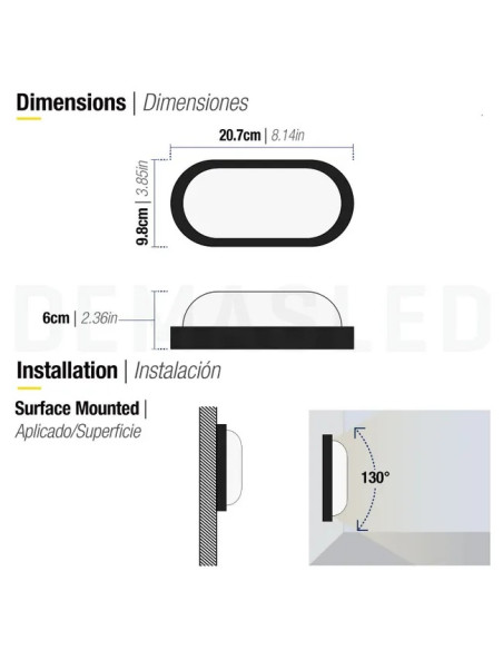 Pack de 2 und Aplique Exterior WALL OVAL LED Incluido 10W 800lm Blanco Neutro 85-265V