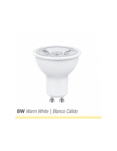 Pack de 10 und Dicroica LED, 8W, 800lm, GU10, 38°, Blanco Cálido, 3000K, 220V