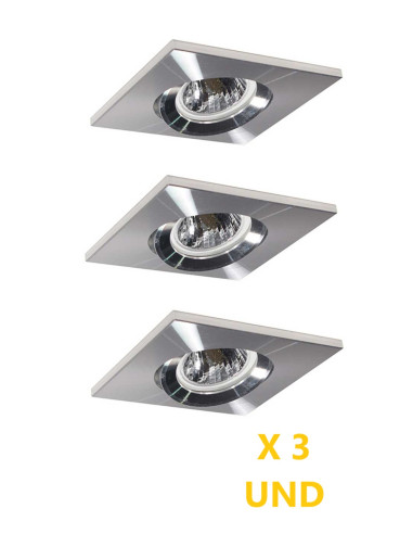 Pack de 3 und Aro Foco orientable Empotrable cuadrado grafito Cromo 98x98mm