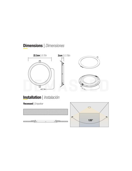 Pack 2 Foco LED Downlight panel empotrados redondo blanco de 22cm, 18W 1500lm - Blanco - 4000K Blanco Neutro