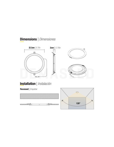 Pack 3 Foco LED Downlight panel empotrados redondo blanco de 22cm, 18W 1500lm - Blanco - 4000K Blanco Neutro