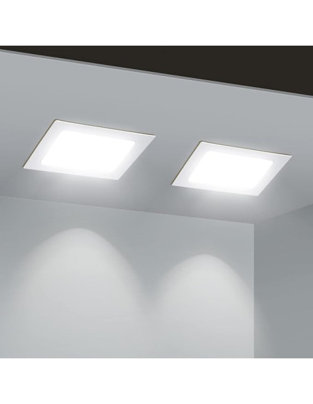 Pack por 2 und Foco LED Downlight Plafón cuadrado blanco 22x22cm 18W 1440lm Frío, empotrar