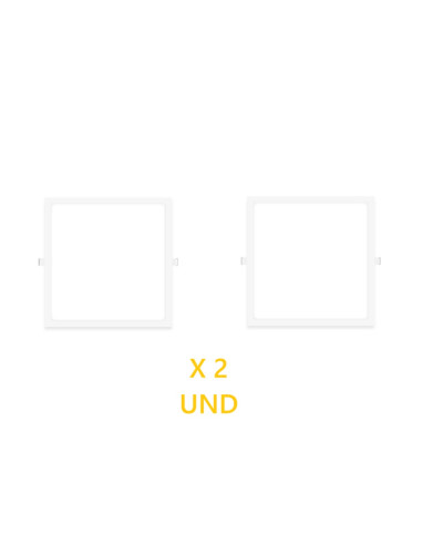 Pack por 2 und Foco LED Downlight Plafón cuadrado blanco 22x22cm 18W 1440lm Cálido, empotrar