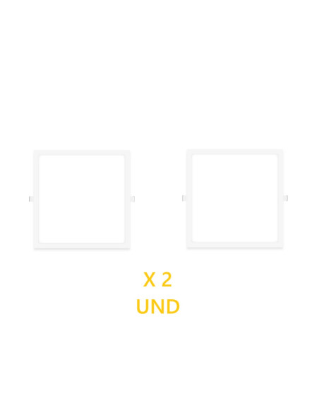 Pack por 2 und Foco LED Downlight Plafón cuadrado blanco 22x22cm 18W 1440lm Cálido, empotrar