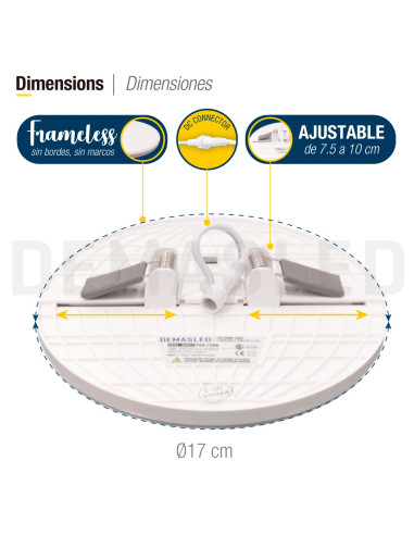 Pack por 3 und Foco LED Downlight Plafon redondo AJUSTABLE de 17cm 18W 1620lm Cálido, Empotrar