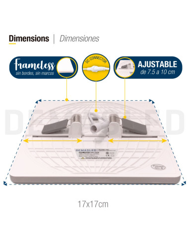 Pack por 3 und Foco LED Downlight Plafón cuadrado AJUSTABLE 17x17cm 18W 1620lm Cálido, Empotrar