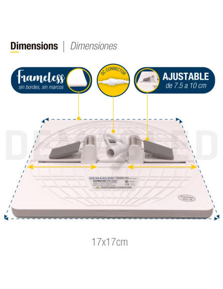 Pack por 3 und Foco LED Downlight Plafón cuadrado AJUSTABLE 17x17cm 18W 1620lm Cálido, Empotrar