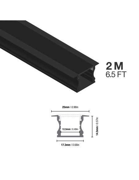 Pack 4 und Perfil de Aluminio de Embutir 15x17mm, Cover Negro Opal x1m - Negro