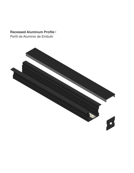 Pack 4 und Perfil de Aluminio de Embutir 15x17mm, Cover Negro Opal x1m - Negro