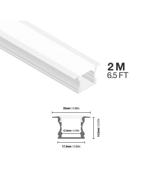 Pack de 4 und de Perfil de Aluminio de Embutir Blanco 15x17mm, Cover Opal x1m - Blanco