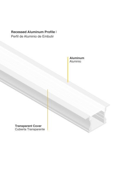 Pack de 4 und de Perfil de Aluminio de Embutir Blanco 15x17mm, Cover Opal x1m - Blanco