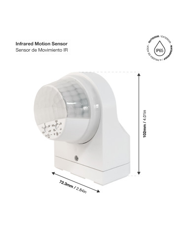 Sensor de Movimiento para Exterior 1000W 10-2000Lux, 2-16m IP65