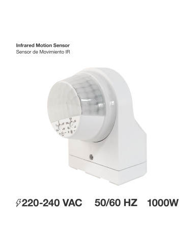 Sensor de Movimiento para Exterior 1000W 10-2000Lux, 2-16m IP65