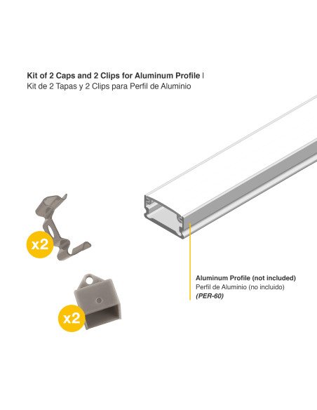 Kit de 2 Tapas y 2 Clips para Perfil de Aluminio , PER-60